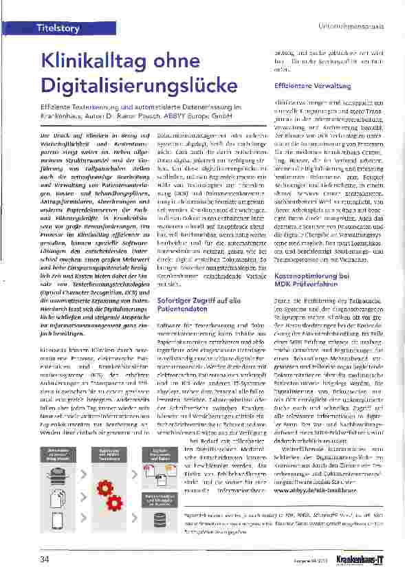 Vorschauseite 1: Klinikalltag ohne Digitalisierungslücke Effiziente Texterkennung und automatisierte Datenerfassung im Krankenhaus, Autor: Dr. Rainer Pausch, ABBYY Europe GmbH
