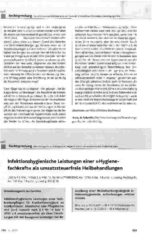 Vorschauseite 1: Infektionshygienische Leistungen einer »Hygienefachkraft« als umsatzsteuerfreie Heilbehandlungen