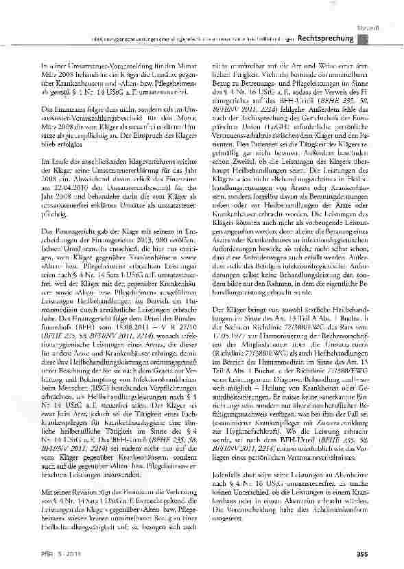 Vorschauseite 3: Infektionshygienische Leistungen einer »Hygienefachkraft« als umsatzsteuerfreie Heilbehandlungen