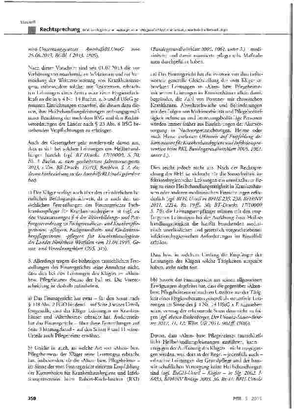 Vorschauseite 6: Infektionshygienische Leistungen einer »Hygienefachkraft« als umsatzsteuerfreie Heilbehandlungen