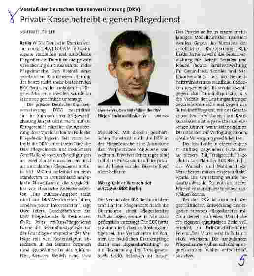Vorschauseite 1: Private Kasse betreibt eigenen Pflegedienst