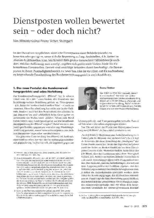 Vorschauseite 1: Dienstposten wollen bewertet sein - oder doch nicht?