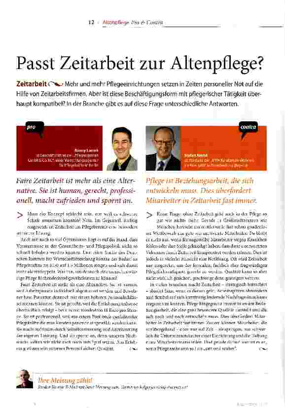 Vorschauseite 1: Passt Zeitarbeit zur Altenpflege?