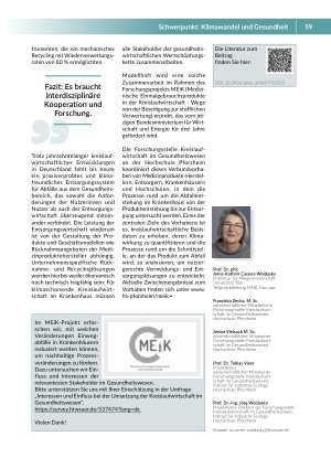 Vorschauseite 5: Mit Kreislaufwirtschaft im Krankenhaus gegen die Klimakrise Viele Ansätze, aber wenig Daten sowie weitere Hürden für ein wichtiges Zukunftsthema