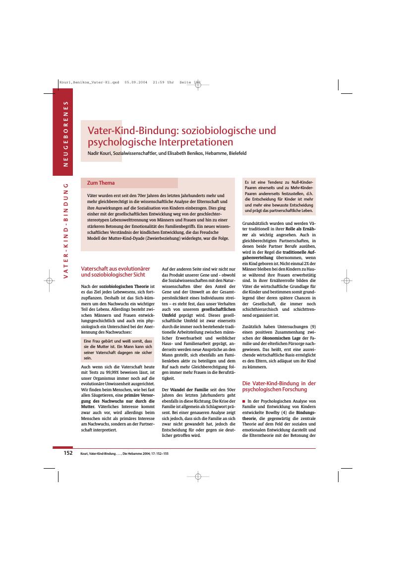 Vorschauseite 1: Vater-Kind-Bindung: soziobiologische und psychologische Interpretationen