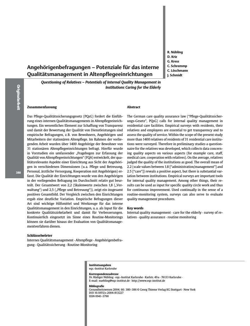 Vorschauseite 1: Angehörigenbefragungen - Potenziale für das interne Qualitätsmanagement in Altenpflegeeinrichtungen