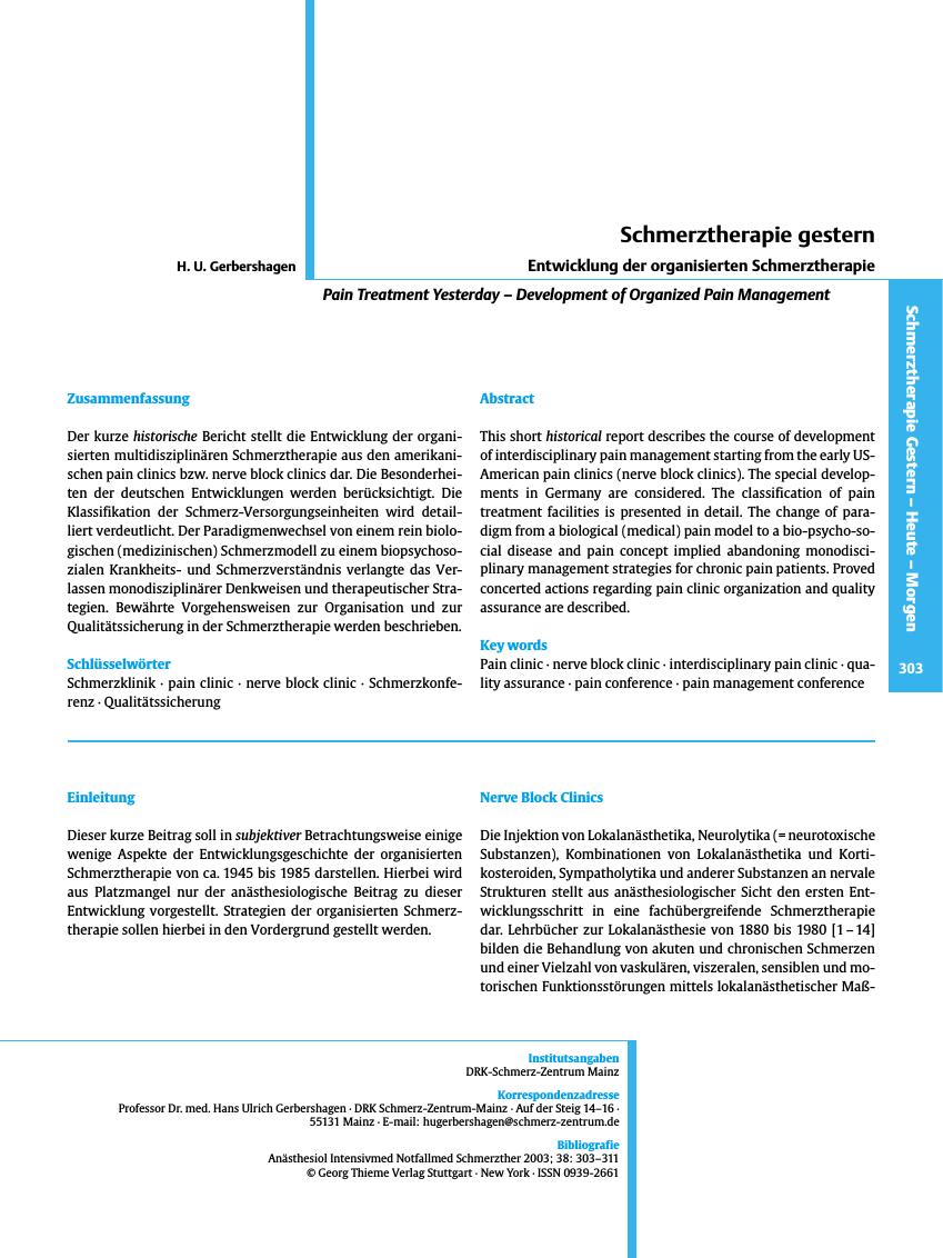 Vorschauseite 1: Schmerztherapie gestern