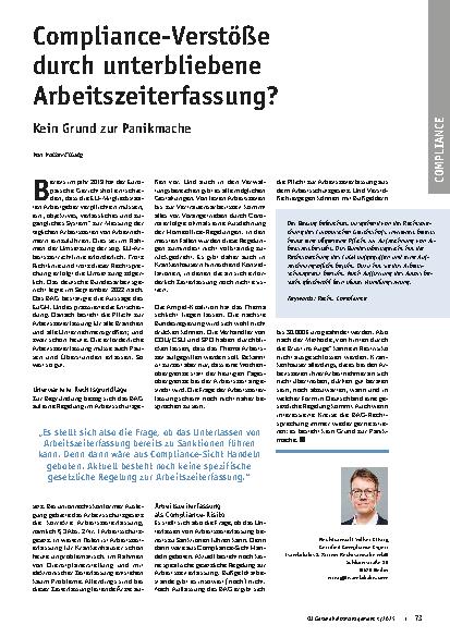 Vorschauseite 1: Compliance-Verstöße durch unterbliebene Arbeitszeiterfassung? Kein Grund zur Panikmache