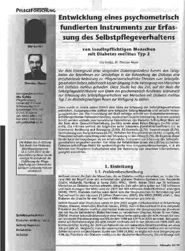 Vorschauseite 1: Entwicklung eines psychometrisch fundierten Instruments zur Erfassung des Selbstpflegeverhaltens