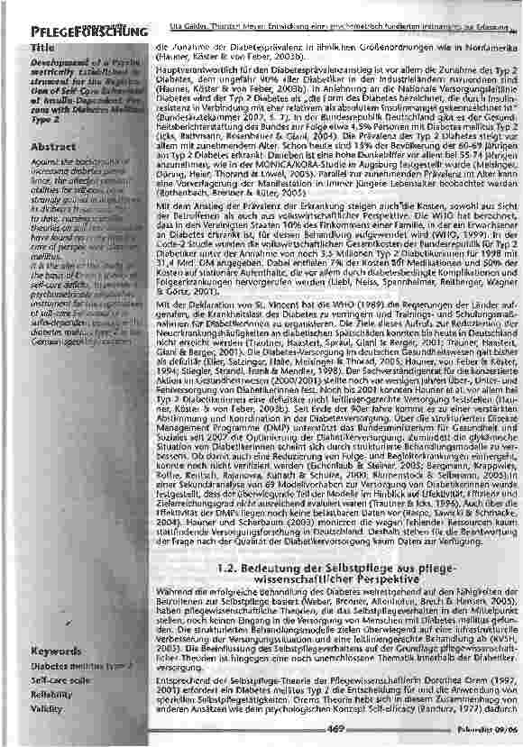 Vorschauseite 2: Entwicklung eines psychometrisch fundierten Instruments zur Erfassung des Selbstpflegeverhaltens