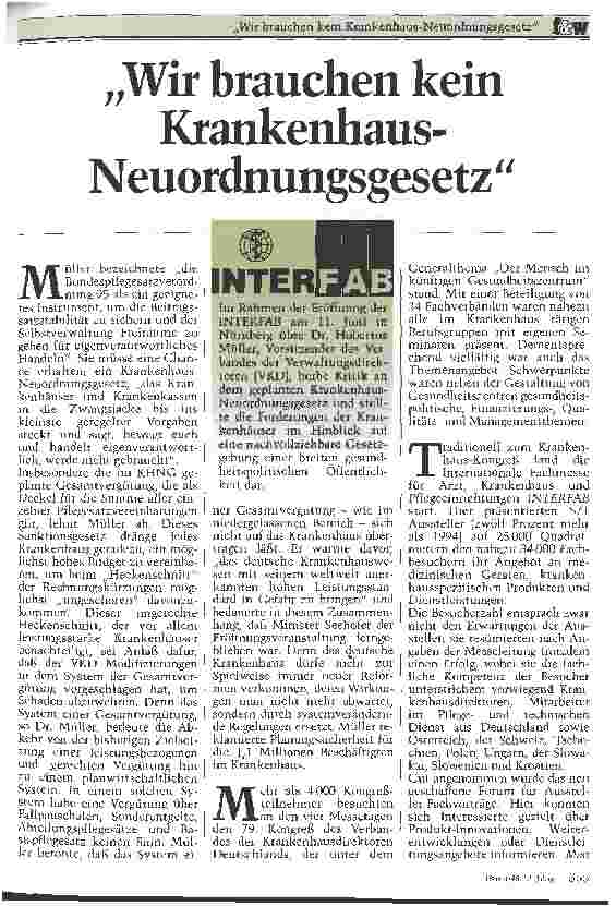 Vorschauseite 1: Wir brauchen kein Krankenhaus-Neuordnungsgesetz Eindrücke der Interfab in Nürnberg