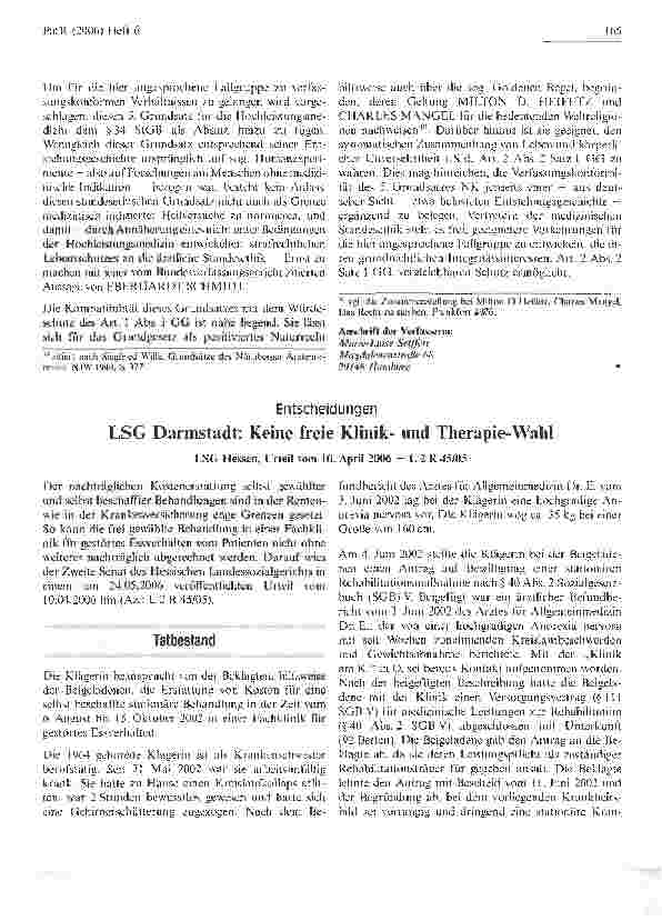 Vorschauseite 1: LSG Darmstadt: Keine freie Klinikund Therapie-Wahl