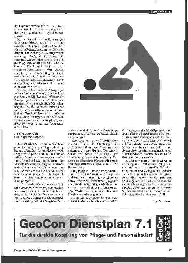 Vorschauseite 4: Modellprojekte zur Integrierten Pflegeausbildung in der Erprobung - Neue Ausbildung vermittelt Kenntnisse aus allen Pflegeberufen