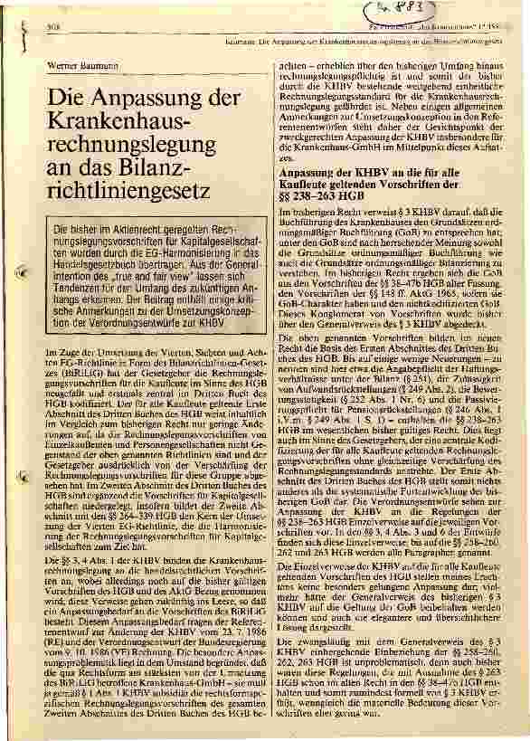 Vorschauseite 1: Die Anpassung der Krankenhausrechnungslegung an das Bilanzrichtliniengesetz