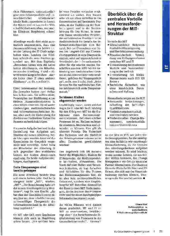 Vorschauseite 3: MIT-wenn Medizintechnik und IT-Abteilung eins werden