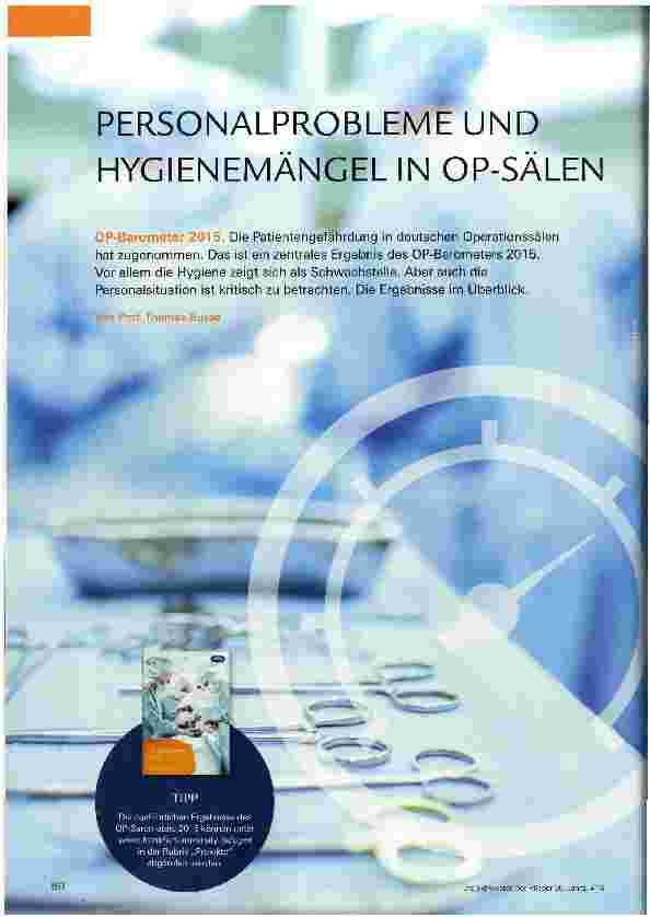 Vorschauseite 1: PERSONALPROBLEME UND HYGIENEMÄNGEL IN OP-SÄLEN