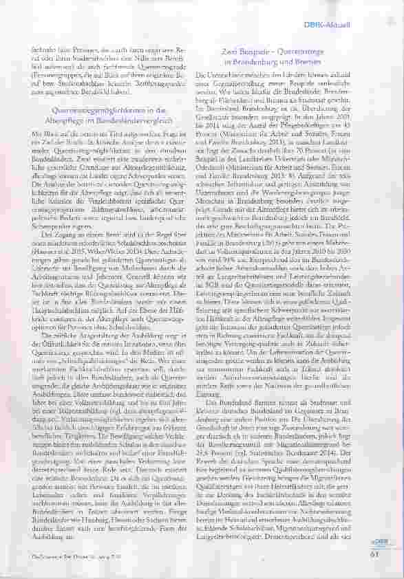 Vorschauseite 2: Schmalspurausbildungen oder echte Chance für die Pflege?