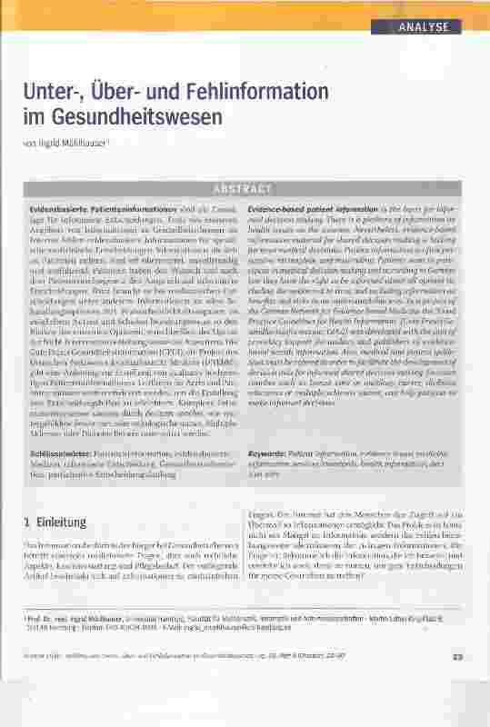 Vorschauseite 1: Unter-, Überund Fehlinformation im Gesundheitswesen