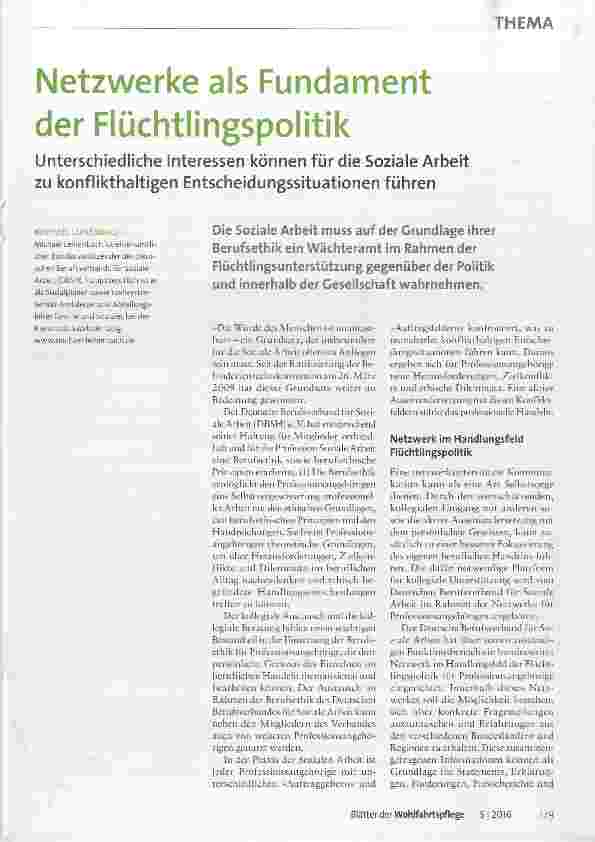 Vorschauseite 1: Netzwerke als Fundament der Flüchtlingspolitik Unterschiedliche Interessen können für die Soziale Arbeit zu konflikthaltigen Entscheidungssituationen führen