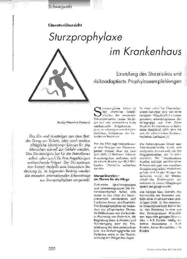 Vorschauseite 1: Sturzprophylaxe im KrankenhausEinstufung des Sturzrisikos und risikoadaptierte Prophylaxeempfehlungen