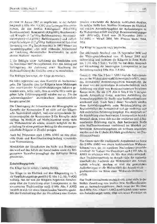 Vorschauseite 4: Zum Anspruch auf Einräumung einer Listenposition in der Aufstellung nach § 109a Abs. 3 AMG für eine Stoffkombination Verwaltungsgericht Köln, Urteil vom 13. Dezember 2005 - 7 K 10…