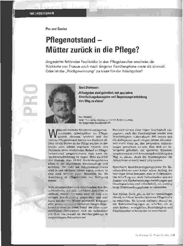 Vorschauseite 1: Pflegenotstand - Mütter zurück in die Pflege?