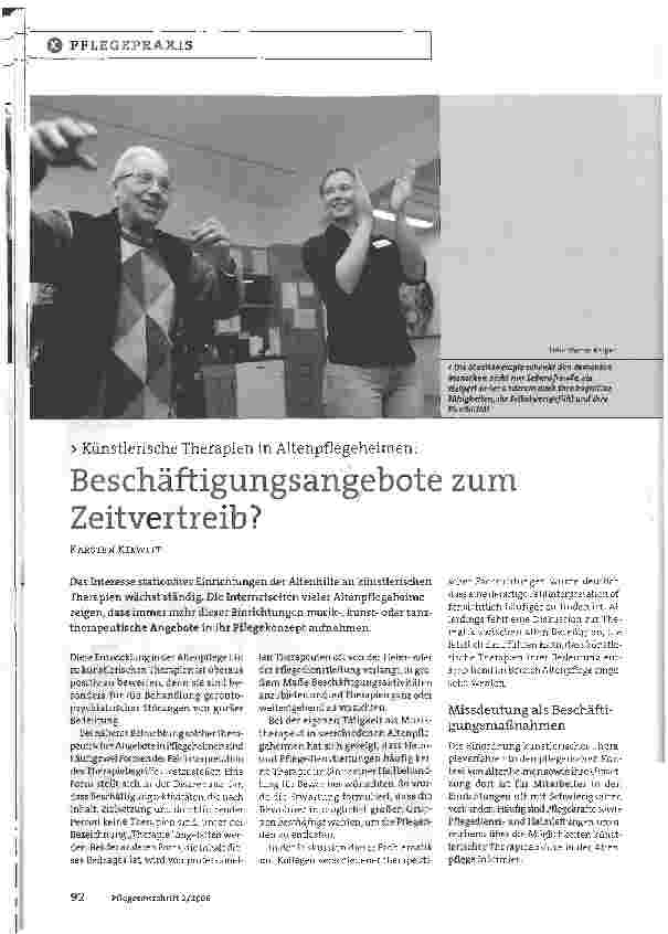 Vorschauseite 1: Künstlerische Therapien in Altenpflegeheimen: Beschäftigungsangebote zum Zeitvertreib?