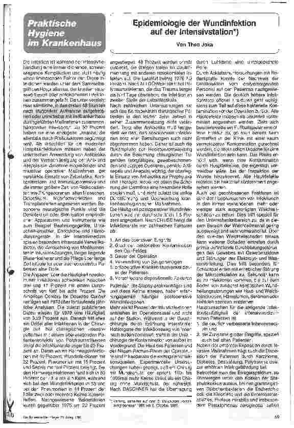 Vorschauseite 1: Praktische Hygiene im Krankenhaus, Epidemiologie der Wundversorgung auf der Intensivstation