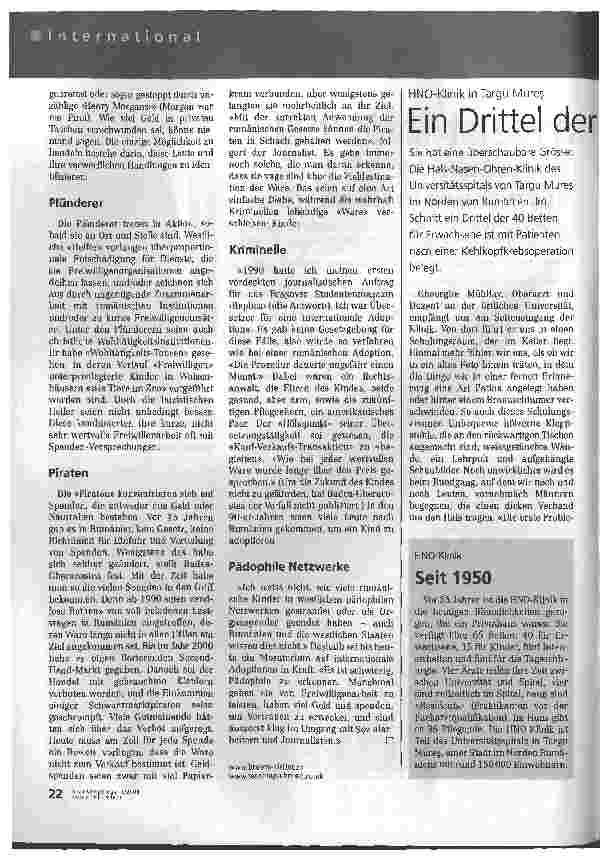 Vorschauseite 1: HNO-Klinik in Targu Mures.Ein Drittel der Patienten hat Kehlkopfkrebs