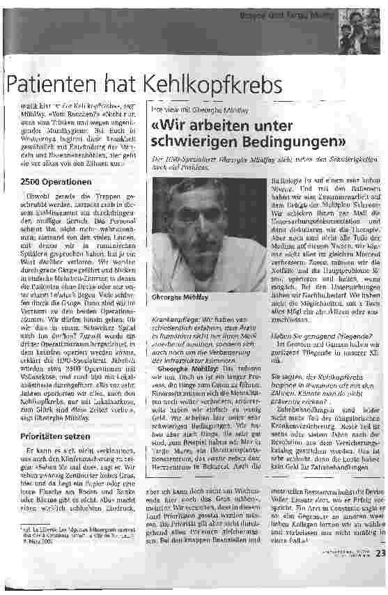 Vorschauseite 2: HNO-Klinik in Targu Mures.Ein Drittel der Patienten hat Kehlkopfkrebs