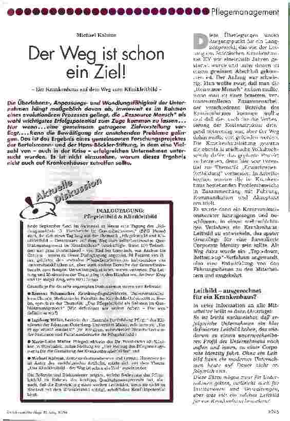 Vorschauseite 1: Der Weg ist schon ein Ziel! - Ein Krankenhaus auf dem Weg zum Klinikleitbild -