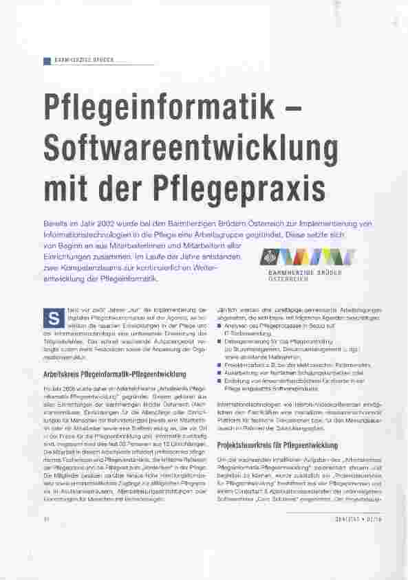 Vorschauseite 1: Pflegeinformatik Softwareentwickiung mit der Pfiegepraxis