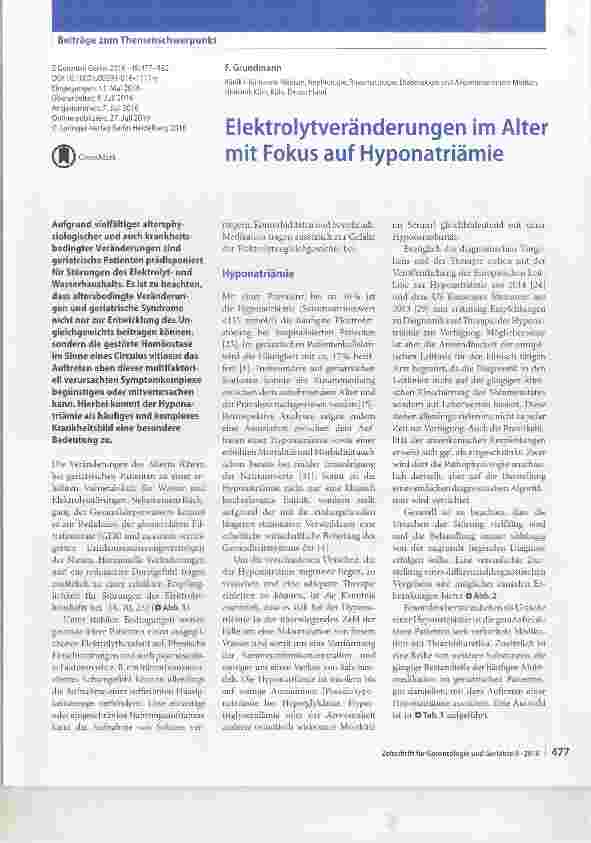 Vorschauseite 1: Elektrolytveränderungen im Alter mit Fokus auf Hyponatriämie