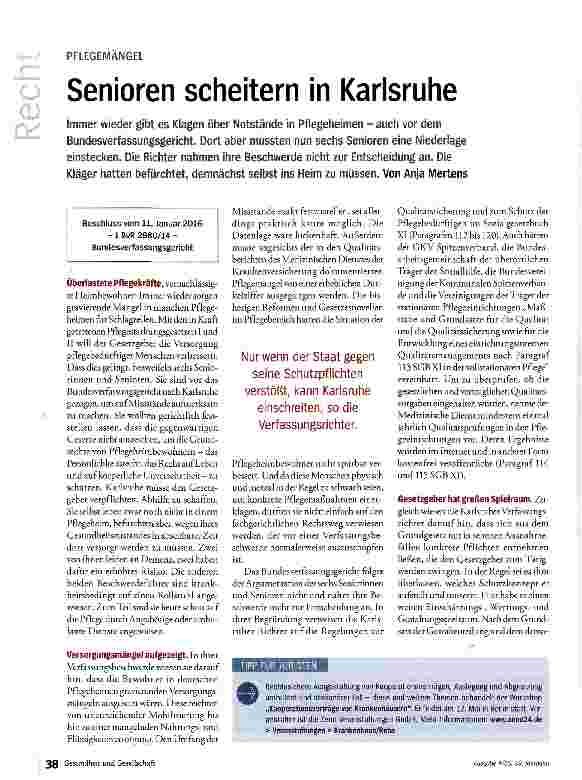 Vorschauseite 1: Senioren scheitern in Karlsruhe