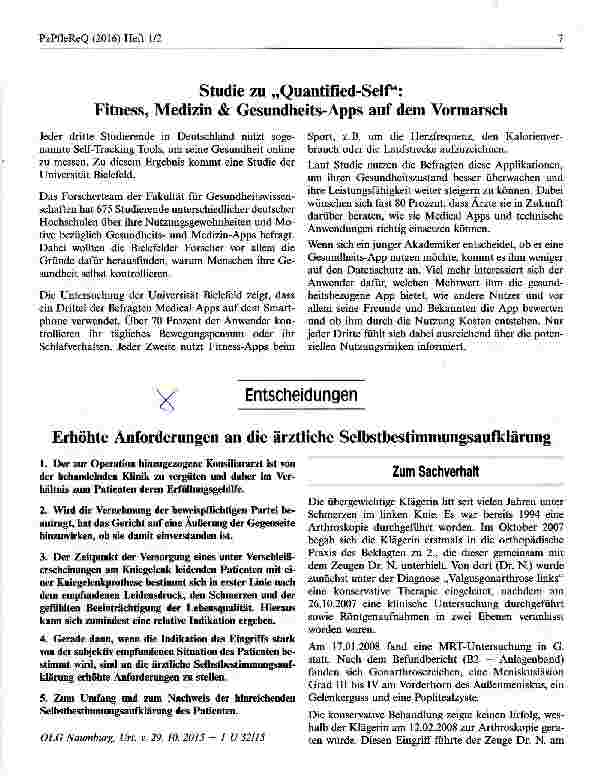 Vorschauseite 1: Erhöhte Anforderungen an die ärztliche Selbstbestimmungsaufklärung