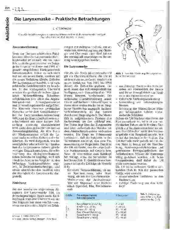 Vorschauseite 1: Die Larynxmaske - Praktische Betrachtungen
