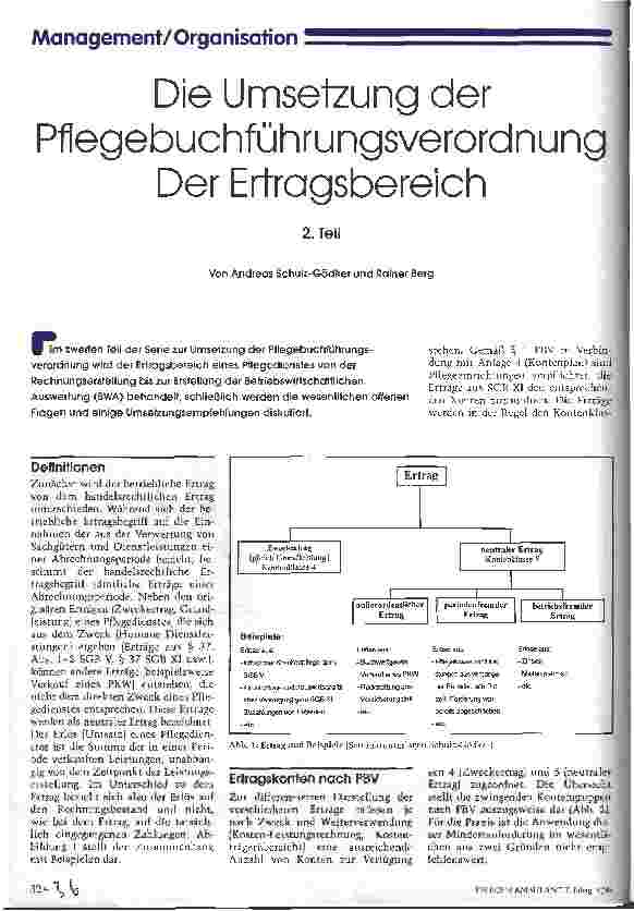 Vorschauseite 1: Die Umsetzung der Pflegebuchführungsverordnung Der Ertragsbereich 2. Teil