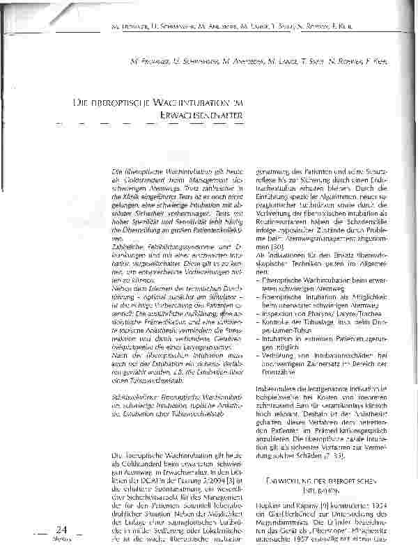 Vorschauseite 1: DIE FIBEROPTISCHE WACH INTUBATION IMERWACHSENENALTER