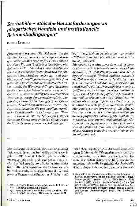 Vorschauseite 1: Sterbehilfe - ethische Herausforderungen an pflegerisches Handeln und institutionelle Rahmenbedingungen