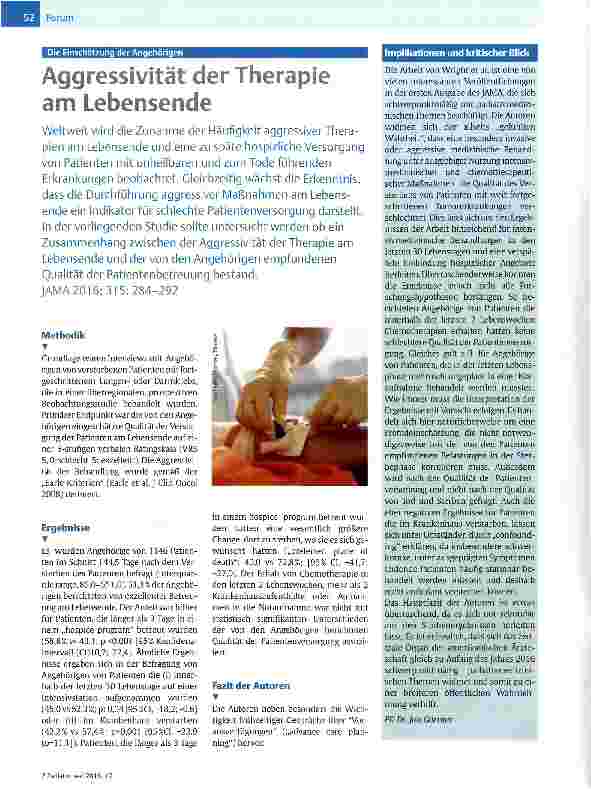 Vorschauseite 1: Aggressivität der Therapie am Lebensende