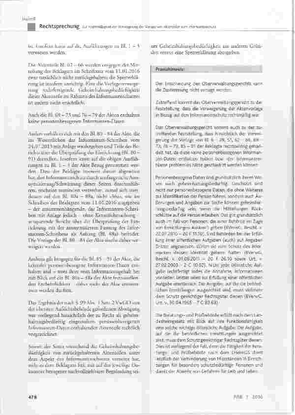 Vorschauseite 5: Zur Rechtmäfligkeit der Verweigerung der Vorlage von Aktenteilen zum Informantenschutz(hier: Information über Missstände in einem Seniorenheim)