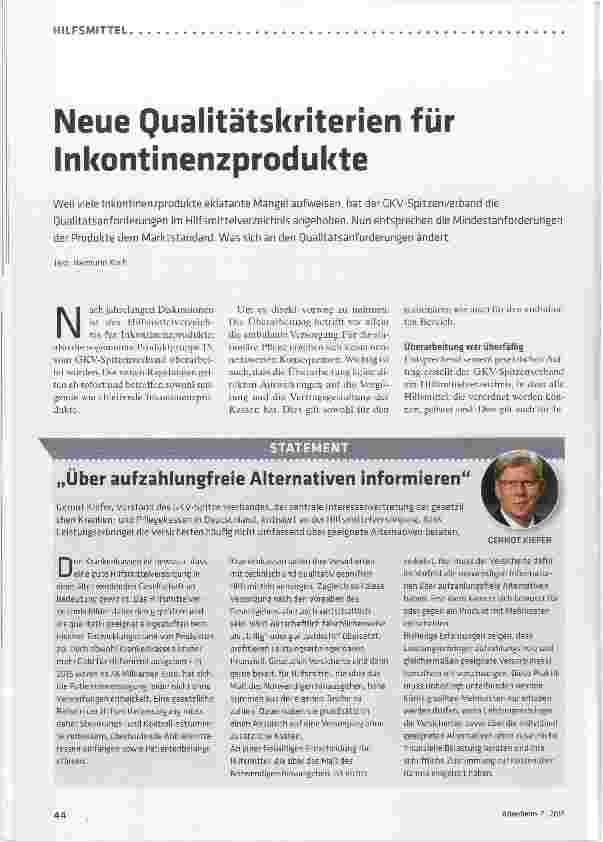 Vorschauseite 1: Neue Qualitätskriterien für Inkontinenzprodukte