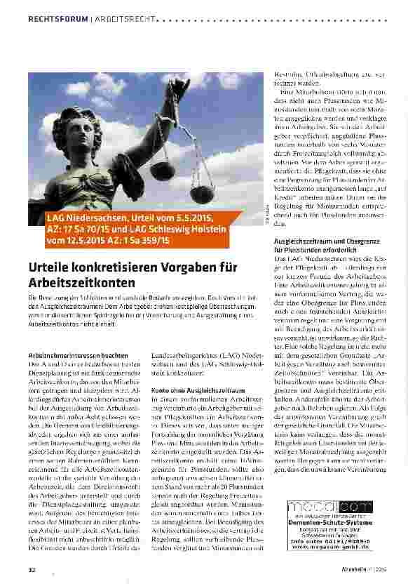 Vorschauseite 1: Urteile konkretisieren Vorgaben für Arbeitszeitkonten