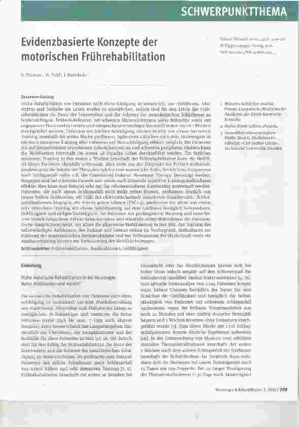 Vorschauseite 1: Evidenzbasierte Konzepte der motorischen Frührehabilitation