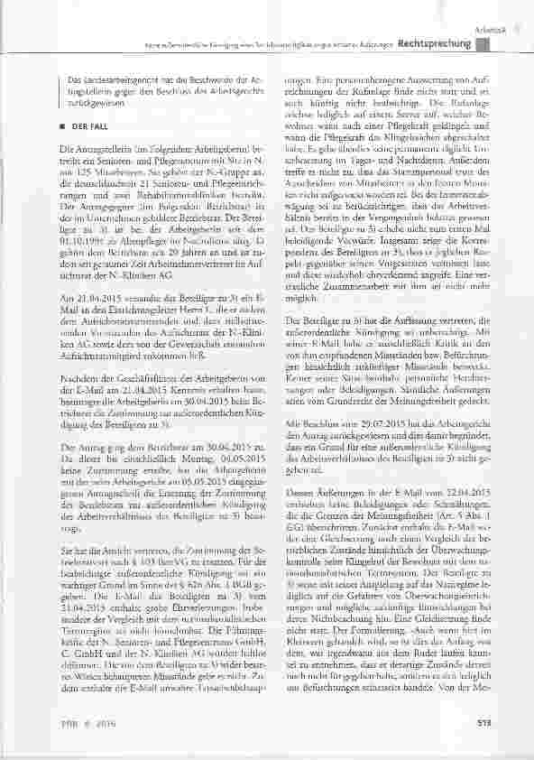 Vorschauseite 2: Keine außerordentliche Kündigung eines Betriebsratsmitglieds wegen kritischer Äußerungen