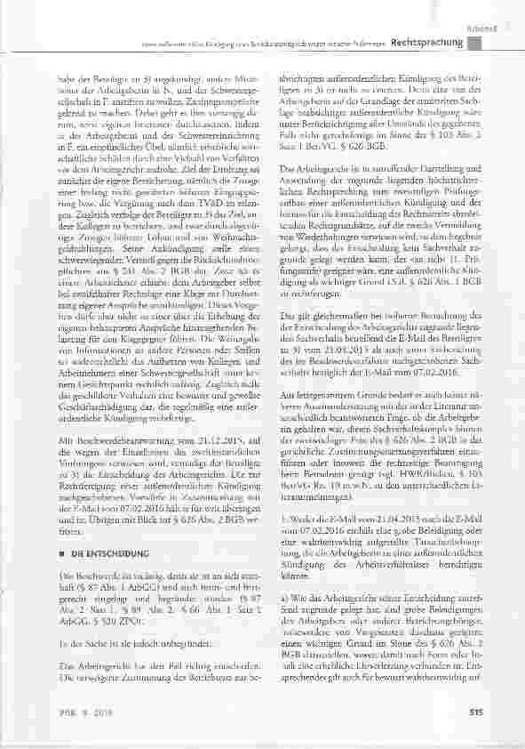 Vorschauseite 4: Keine außerordentliche Kündigung eines Betriebsratsmitglieds wegen kritischer Äußerungen