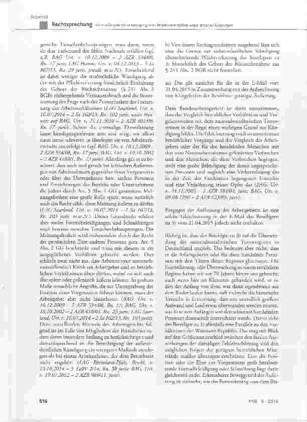 Vorschauseite 5: Keine außerordentliche Kündigung eines Betriebsratsmitglieds wegen kritischer Äußerungen