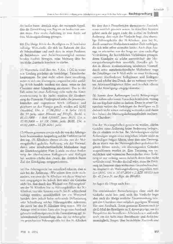 Vorschauseite 6: Keine außerordentliche Kündigung eines Betriebsratsmitglieds wegen kritischer Äußerungen