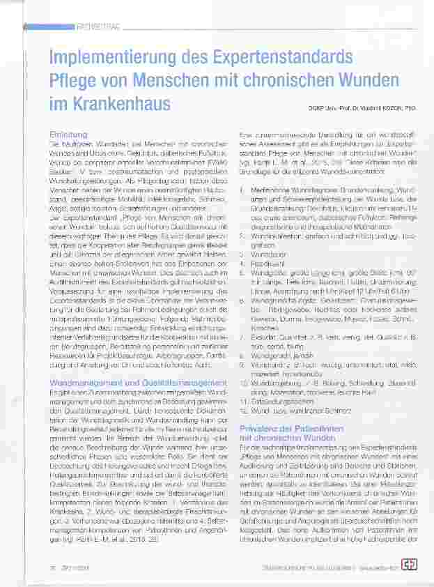 Vorschauseite 1: Implementierung des Expertenstandards Pflege von Menschen mit chronischen Wunden im Krankenhaus