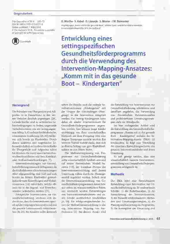 Vorschauseite 1: Entwicklung eines settingspezifischen Gesundheitsförderprogramms durch die Verwendung des Intervention-Mapping-Ansatzes: „Komm mit in das gesunde Boot Kindergarten